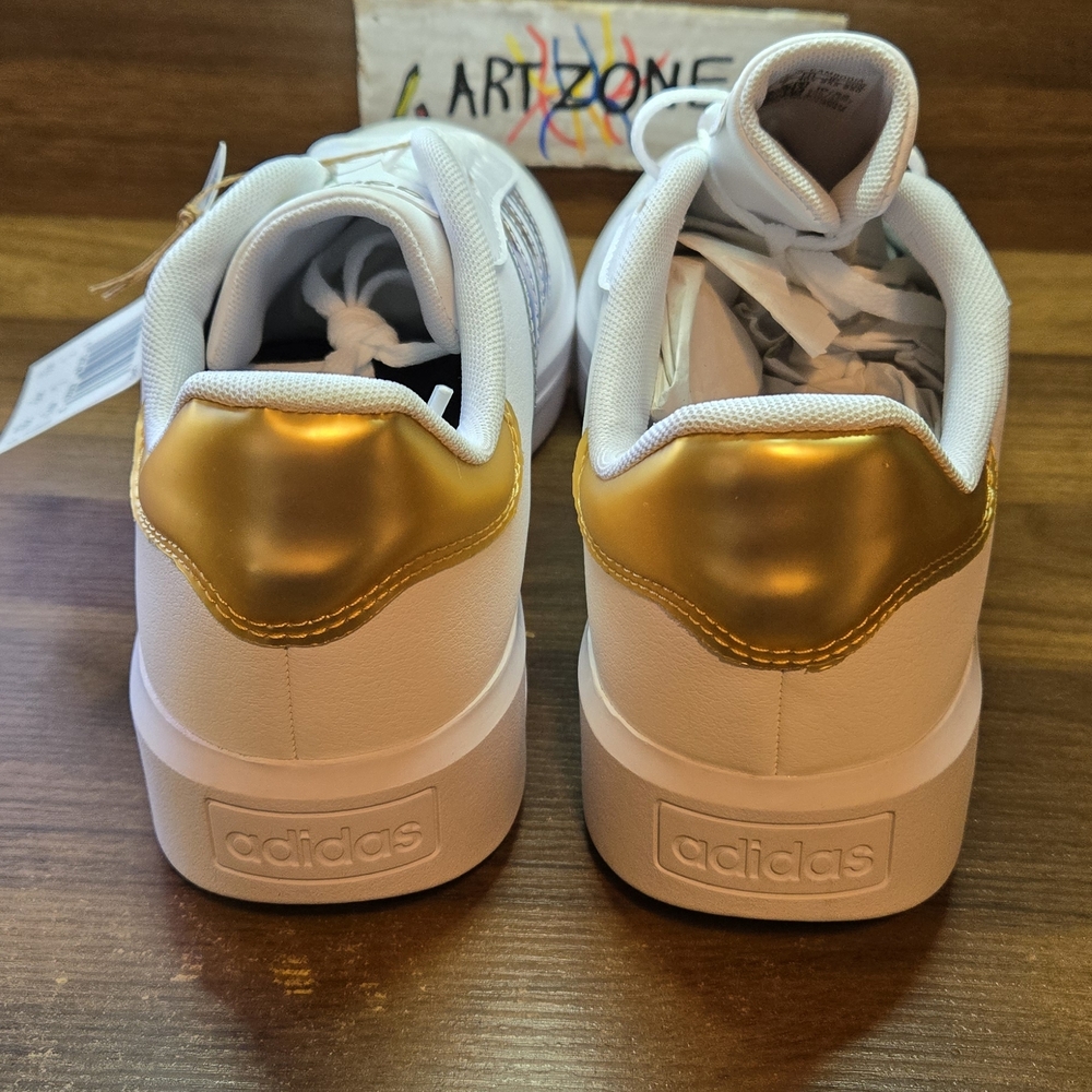 Adidas White Sneakers with Gold Accents Court Platform 8.5w - Picture 3 of 5